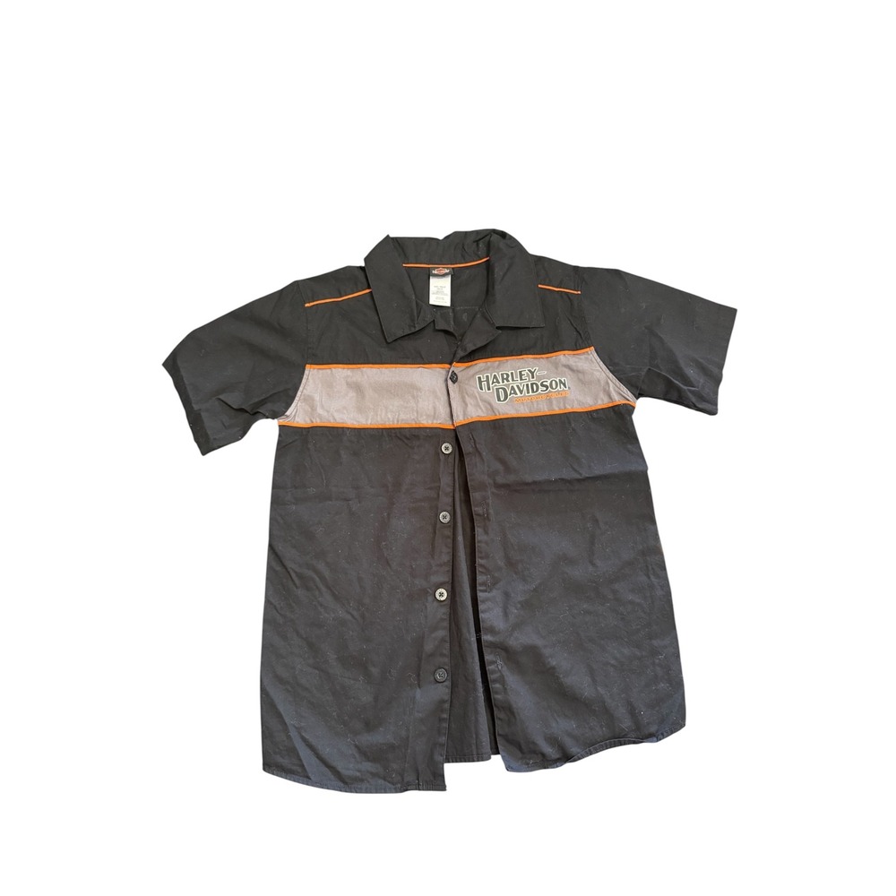 Harley-Davidson Kids‎ Black Orange Button Down Shirt Size 12/14 L